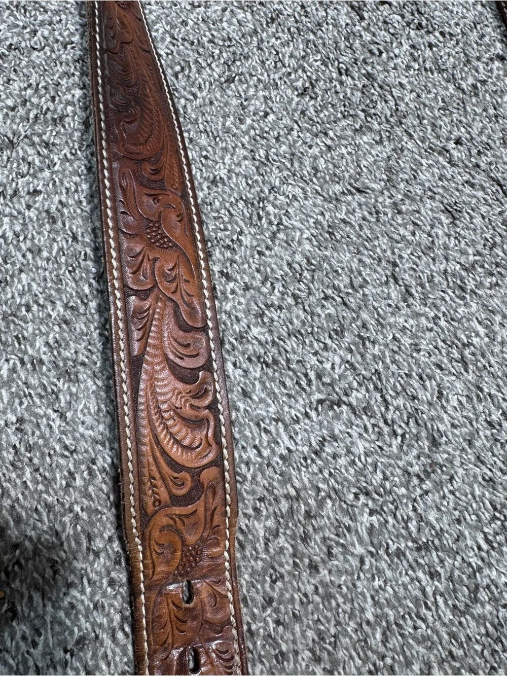 Vintage Style Men’s Size 44 Brown Tooled Leather Western Cowboy Belt Floral